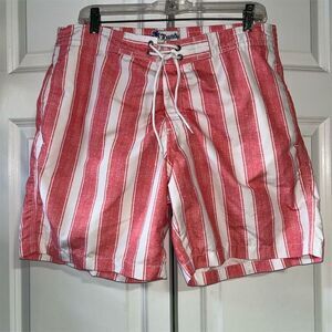 Trunks Men's Red & White Striped Swim Shorts Size L Beach Summer